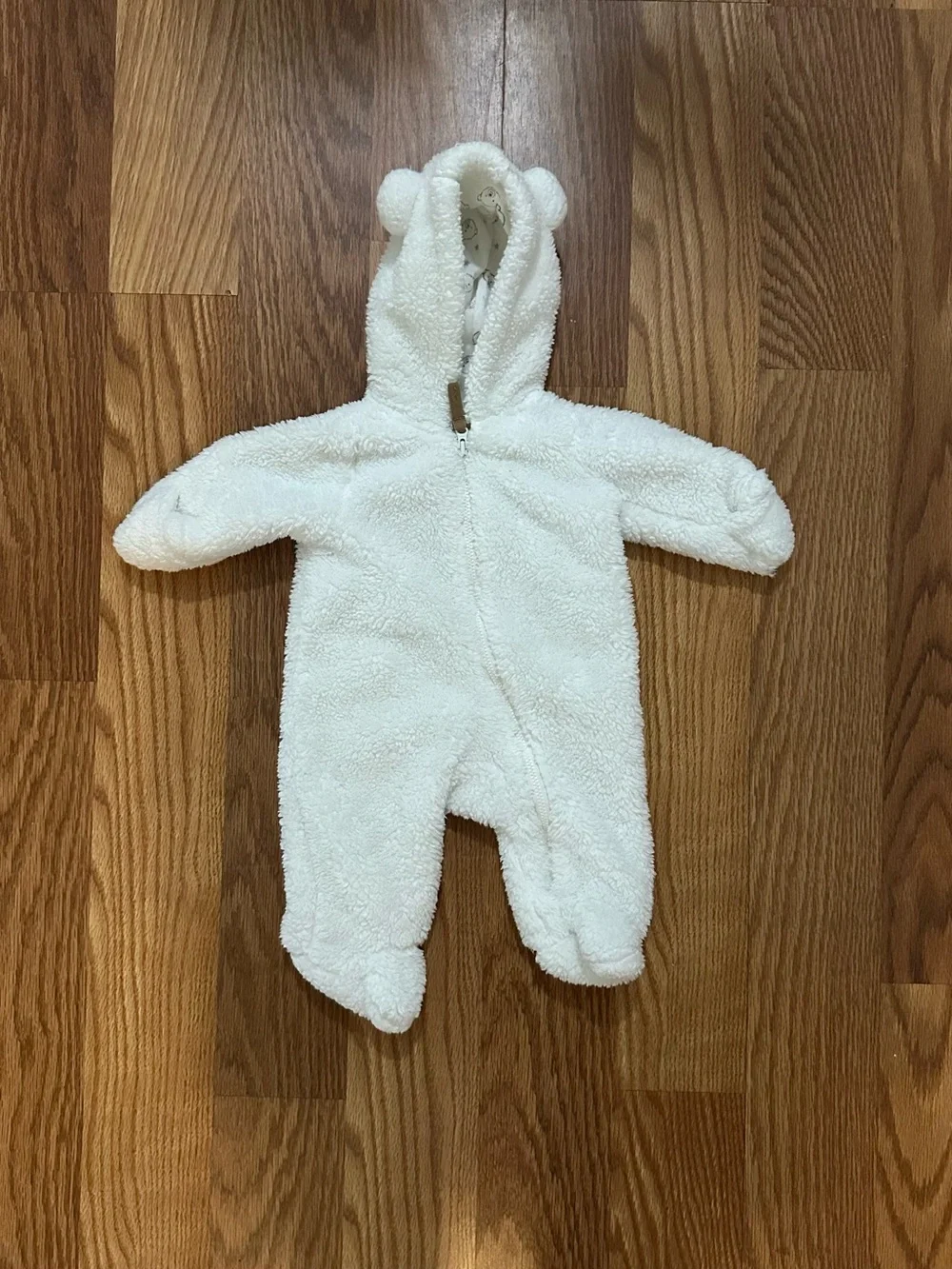 Carter’s Soft Sherpa Baby Teddy Bear One-Piece with Hood in White (NB)